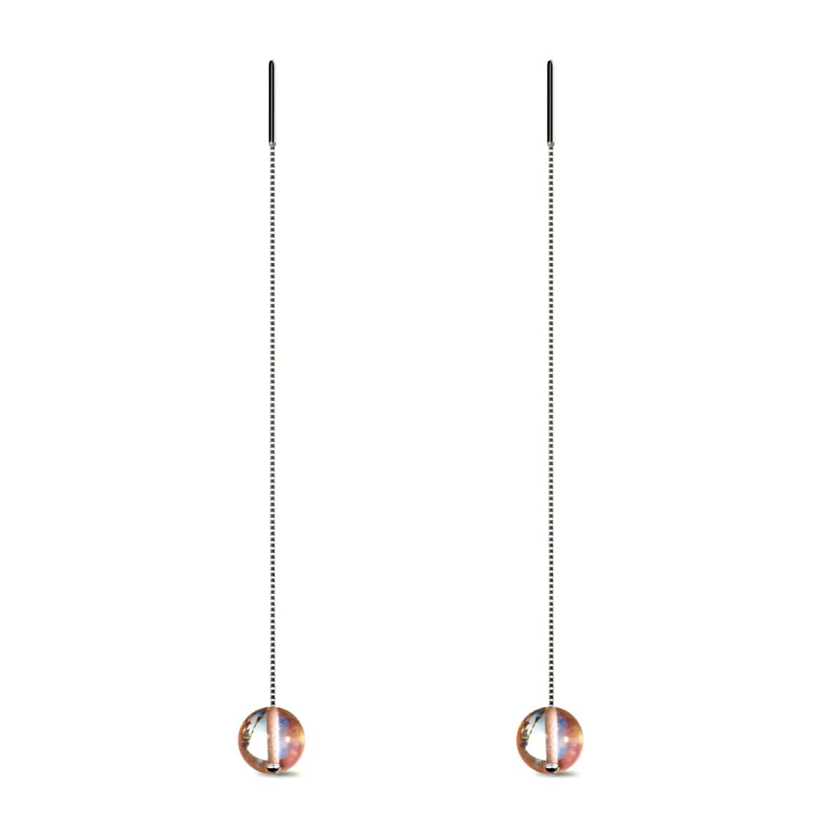 Champagne Supernova | .925 Sterling Silver | Galaxy Glass Chain Drop Threader Earrings